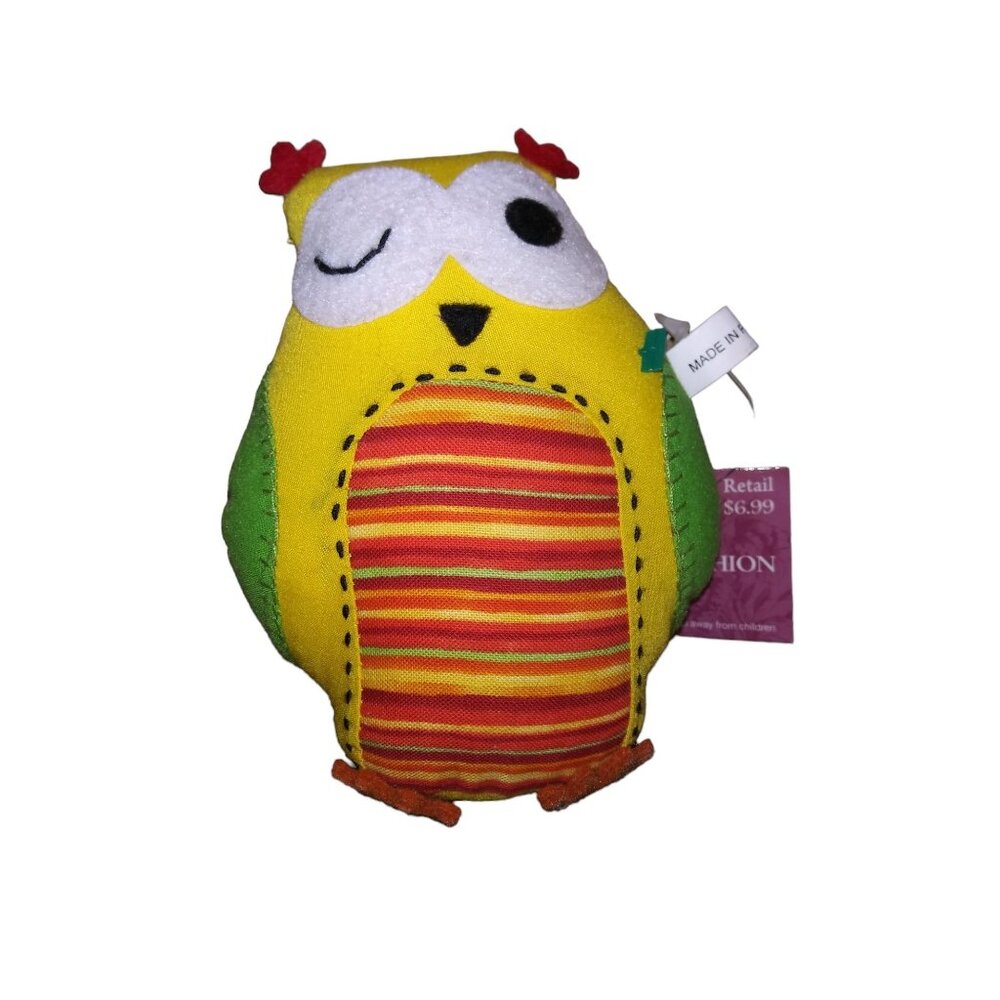Dritz Fruit Striped Owl Pin Cushion Winking Eye Yellow Owl Pin Cushion w/ Tag